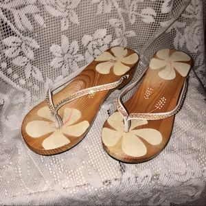 Hand Painted Wood Hawaiian Sandals w sequins